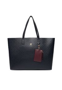 TOMMY HILFIGER - Tommy Hilfiger Torebka Th Icon Tote Mono AW0AW18174 Granatowy. Kolor: niebieski. Materiał: skórzane #4