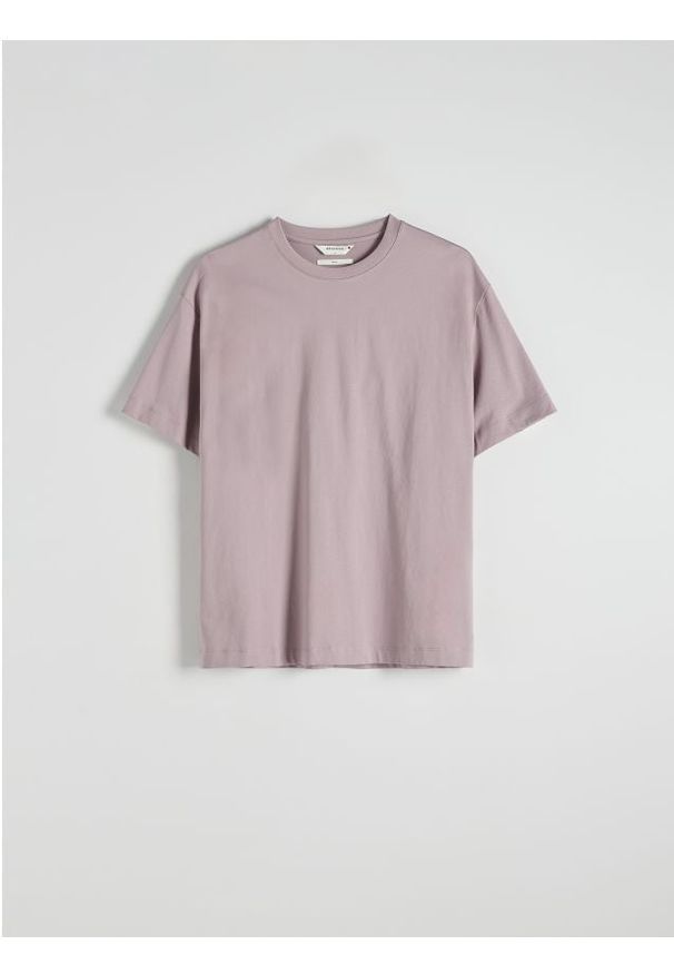 Reserved - Gładki T-shirt boxy - fioletowy. Kolor: fioletowy. Materiał: bawełna. Wzór: gładki