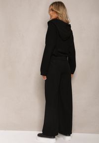 Renee - Czarny Sztruksowy Komplet Dresowy Luźne Spodnie i Rozpinana Bluza z Kapturem Compia. Kolor: czarny. Materiał: sztruks, dresówka #3