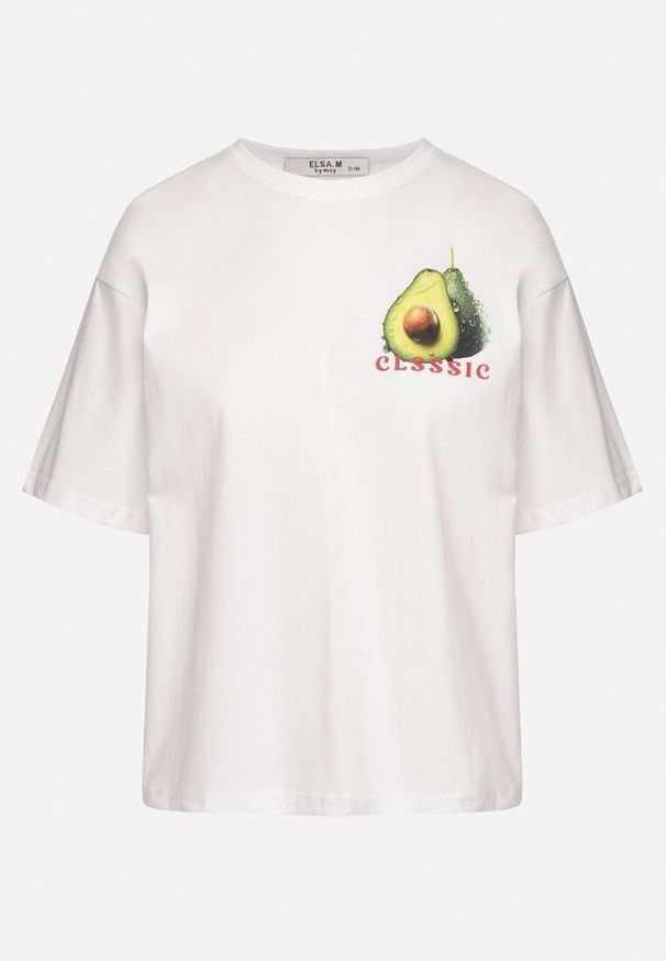 Born2be - Biały T-shirt z Bawełną i Motywem Awokado Addixa. Okazja: na co dzień. Kolor: biały. Materiał: bawełna. Styl: casual, klasyczny