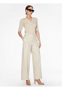 Calvin Klein Spodnie materiałowe K20K205226 Beżowy Wide Leg. Kolor: beżowy. Materiał: bawełna, len, materiał