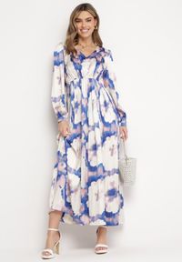 Born2be - Beżowo-Fioletowa Satynowa Sukienka Maxi Rozkloszowana z Guzikami Ulrina. Kolor: beżowy. Materiał: satyna. Styl: elegancki. Długość: maxi #3