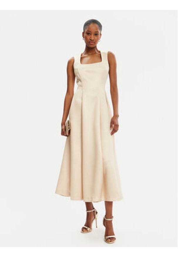 Rinascimento Sukienka koktajlowa CFC0122458003 Beżowy Regular Fit. Kolor: beżowy. Materiał: wiskoza. Styl: wizytowy