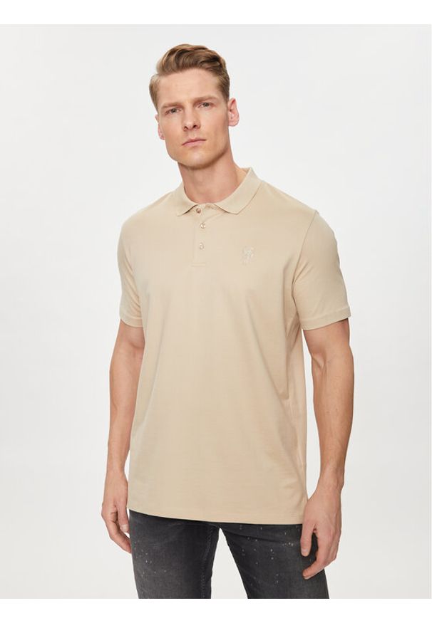 Karl Lagerfeld - KARL LAGERFELD Polo 745028 542232 Beżowy Regular Fit. Typ kołnierza: polo. Kolor: beżowy. Materiał: bawełna