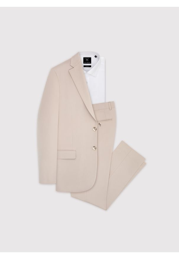 Pako Lorente - PAKO LORENTE - Gładki beżowy garnitur męski. Kolor: beżowy. Materiał: wiskoza, elastan, poliester. Wzór: gładki