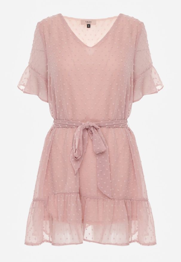 Renee - Różowa Sukienka Theaniphis. Kolor: różowy. Materiał: materiał, tkanina. Typ sukienki: trapezowe. Styl: wizytowy. Długość: mini