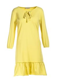 Renee - Jasnożółta Sukienka Mererien. Kolor: żółty. Materiał: dzianina. Długość rękawa: długi rękaw. Wzór: aplikacja. Długość: mini #2