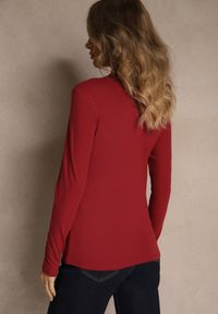 Renee - Bordowa Casualowa Bluzka z Golfem Longsleeve Ralaia. Okazja: na co dzień. Typ kołnierza: golf. Kolor: czerwony. Materiał: jeans. Długość rękawa: długi rękaw. Styl: casual #5