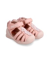 Biomecanics sandały skórzane dziecięce kolor różowy. Nosek buta: okrągły. Zapięcie: rzepy. Kolor: różowy. Materiał: skóra