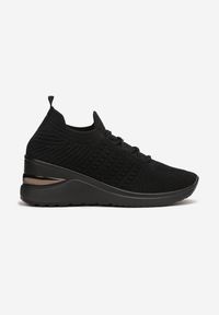 Renee - Czarne Wsuwane Sneakersy ze Sznurowaniem na Ozdobnej Podeszwie Naiya. Okazja: na co dzień. Zapięcie: bez zapięcia. Kolor: czarny. Szerokość cholewki: normalna. Obcas: na koturnie #4