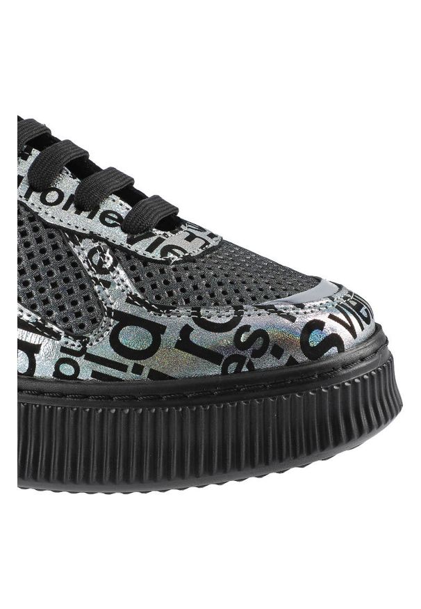 Srebrne Sneakersy Artiker Damskie Stylowe Półbuty. Kolor: czarny. Materiał: skóra. Szerokość cholewki: normalna. Wzór: ażurowy, nadruk. Obcas: na platformie. Styl: elegancki