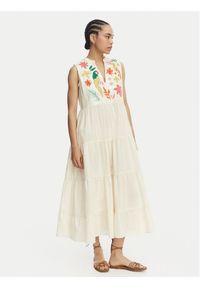 LOLA CASADEMUNT Sukienka letnia LS2616006 Kremowy Relaxed Fit. Kolor: kremowy. Materiał: bawełna. Sezon: lato #1