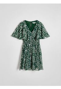 Reserved - Sukienka mini - zielony. Kolor: zielony. Materiał: tkanina. Wzór: gładki. Długość: mini