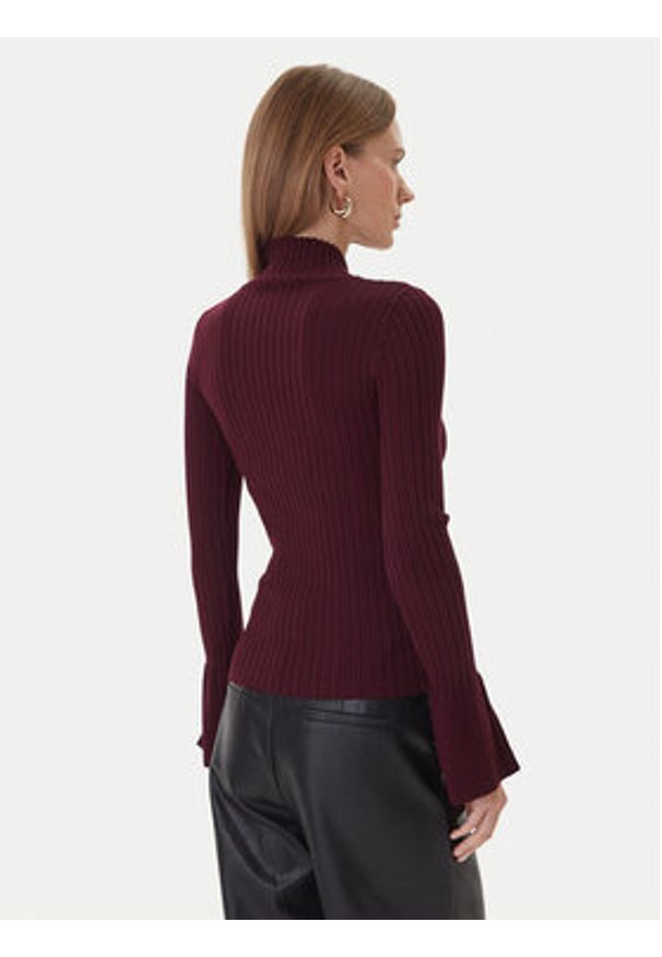 KAOS Golf RI1NT052 4005 Bordowy Regular Fit. Typ kołnierza: golf. Kolor: czerwony. Materiał: wiskoza