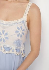 Born2be - Niebieska Wiskozowa Sukienka z Haftowanym Wzorem Rinavella. Okazja: na co dzień. Kolor: niebieski. Materiał: wiskoza. Długość rękawa: na ramiączkach. Wzór: haft. Styl: klasyczny, casual #7