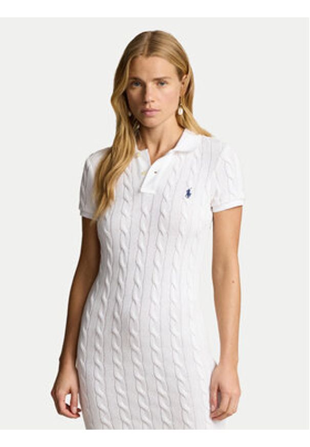 Polo Ralph Lauren Sukienka dzianinowa 211943139002 Biały Slim Fit. Typ kołnierza: polo. Kolor: biały. Materiał: bawełna