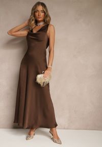 Renee - Brązowa Taliowana Sukienka Vices Wiązana przy Karku Zinvea. Okazja: na co dzień. Kolor: brązowy. Typ sukienki: proste. Styl: elegancki, casual