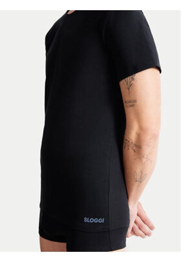 Sloggi Podkoszulek 10222373 Czarny Slim Fit. Kolor: czarny. Materiał: bawełna