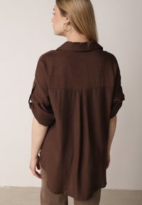 Born2be - Brązowa Nietoperzowa Koszula z Wiskozy z Haftem i Podpinanymi Rękawami Jilyla. Okazja: na co dzień, do pracy. Kolor: brązowy. Materiał: wiskoza. Długość: długie. Wzór: haft. Styl: casual, elegancki #5