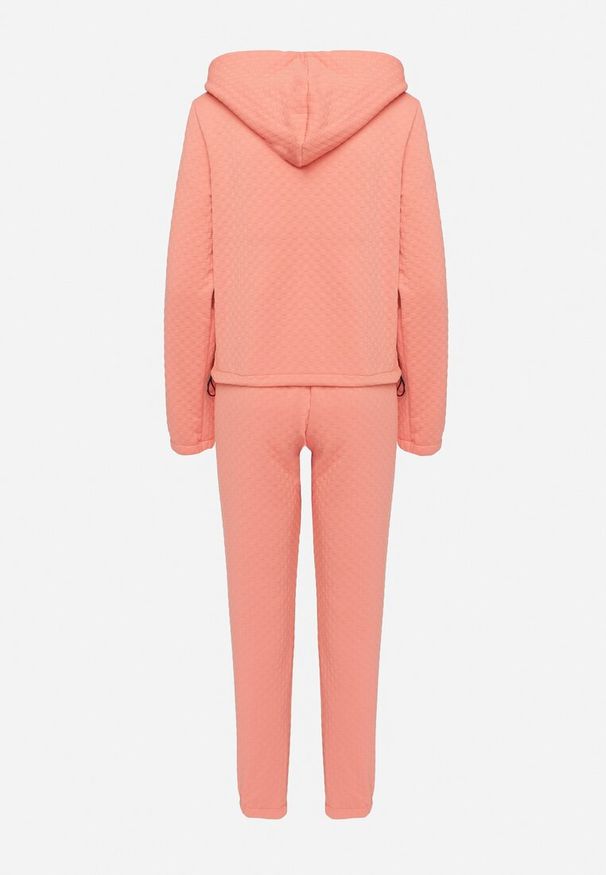 Born2be - Różowy Pikowany Komplet Dresowy z Bawełną Bluza z Kapturem i Spodnie Joggery Evalisseia. Kolor: różowy. Materiał: dresówka, bawełna