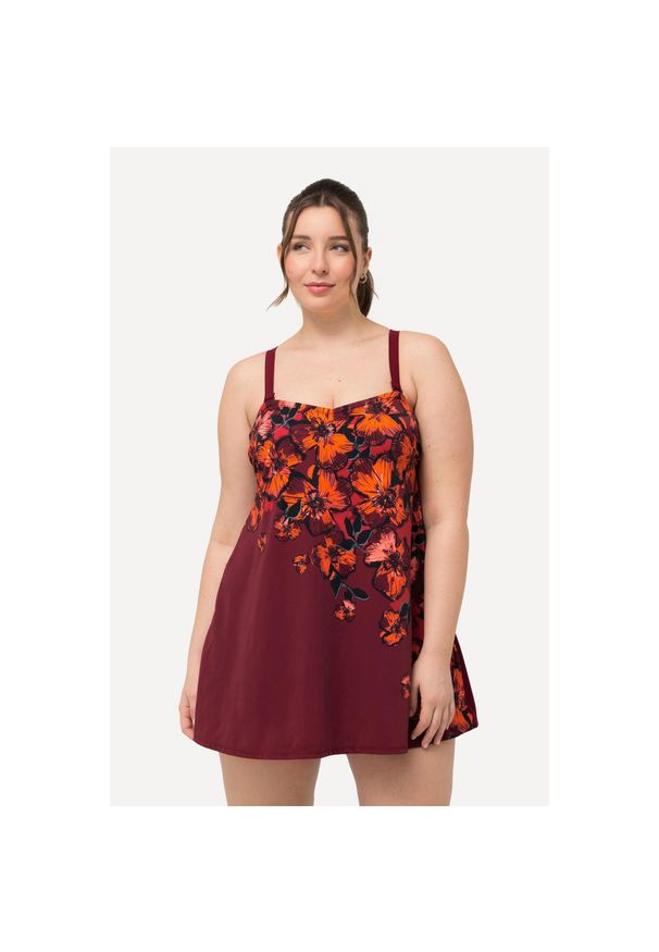 ULLA POPKEN - Damska Sukienka Kąpielowa kwiaty miękkie miseczki ramiączka z regulacją. Kolekcja: plus size. Kolor: czerwony. Materiał: elastan, poliamid, materiał. Wzór: kwiaty