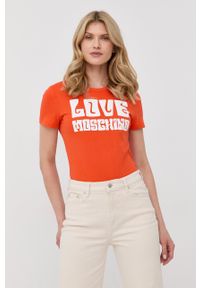 Love Moschino t-shirt damski kolor pomarańczowy. Kolor: pomarańczowy. Wzór: nadruk #2