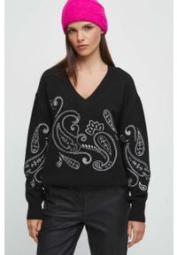 medicine - Medicine sweter damski kolor czarny. Kolor: czarny. Długość rękawa: długi rękaw. Długość: długie. Wzór: haft #1