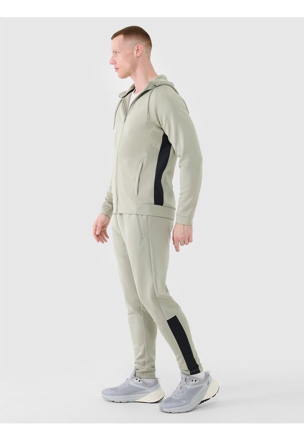 4f - 4F Bluza treningowa szybkoschnąca męska - khaki L. Okazja: na co dzień. Typ kołnierza: kaptur. Kolor: wielokolorowy, brązowy, oliwkowy. Materiał: materiał, elastan, syntetyk, włókno, dzianina. Długość rękawa: raglanowy rękaw. Wzór: gładki, ze splotem. Styl: casual, sportowy. Sport: fitness
