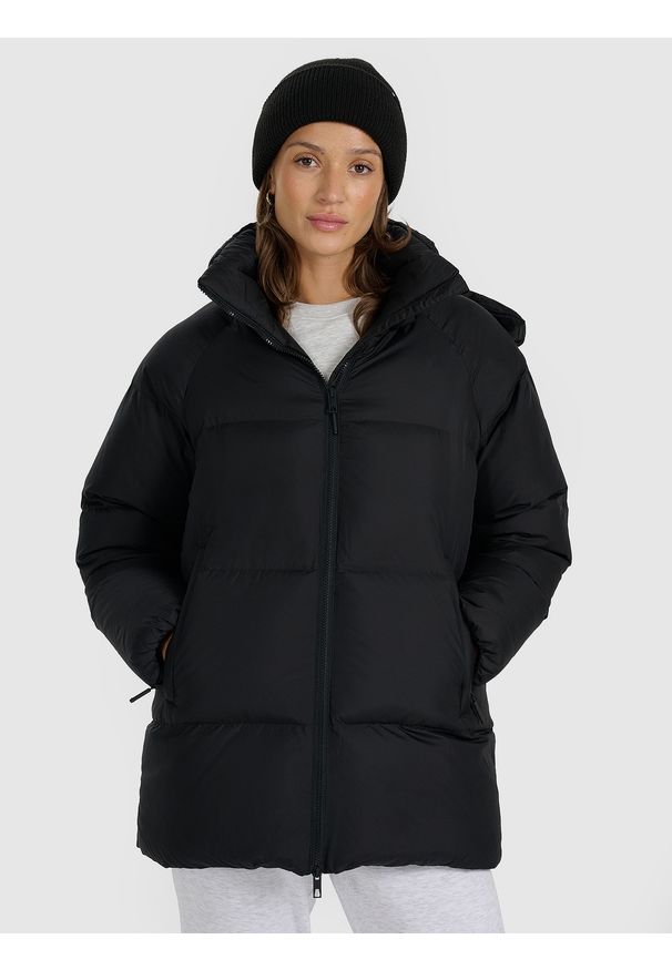 4f - 4F Kurtka puchowa z wypełnieniem naturalnym damska - czarna XXL. Okazja: na co dzień. Kolor: czarny. Materiał: puch. Sezon: zima. Styl: casual