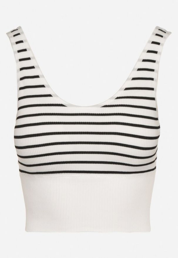 Born2be - Biało-Czarny Tank Top w Paski z Prążkowanej Tkaniny Sesillia. Okazja: na co dzień. Kolor: biały. Materiał: tkanina, prążkowany. Wzór: paski. Styl: elegancki, casual, klasyczny