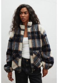 Marsala - Wełniana bluza typu baranek w kratę GRANATOWO BEŻOWĄ - VELMORE 9343-UNI. Kolor: wielokolorowy, niebieski, beżowy. Materiał: wełna. Sezon: zima, jesień #1