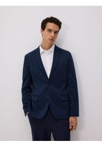 Reserved - Marynarka slim fit - granatowy. Kolor: niebieski. Materiał: wiskoza, dzianina