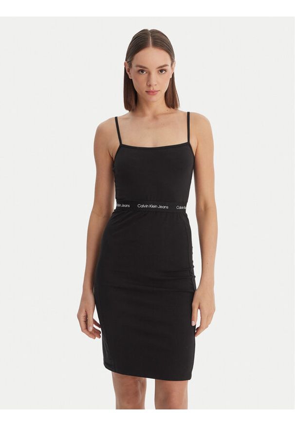 Calvin Klein Sukienka codzienna LV047F289G Czarny Slim Fit. Okazja: na co dzień. Kolor: czarny. Materiał: bawełna. Typ sukienki: proste. Styl: casual