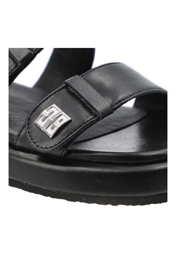 Czarne Sandały S.Barski Modne Obuwie Damskie. Okazja: na co dzień, na spacer. Zapięcie: rzepy. Kolor: czarny. Wzór: aplikacja. Styl: casual