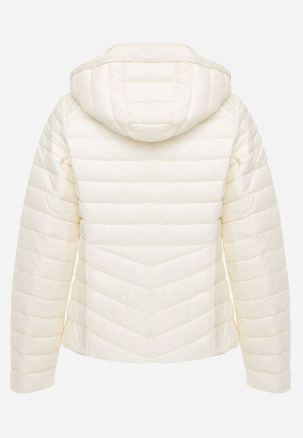 Renee - Jasnobeżowa Przejściowa Kurtka Pikowana z Kapturem z Możliwością Odpięcia Pretiga. Okazja: na spacer. Typ kołnierza: kaptur. Kolor: beżowy. Materiał: jeans, nylon