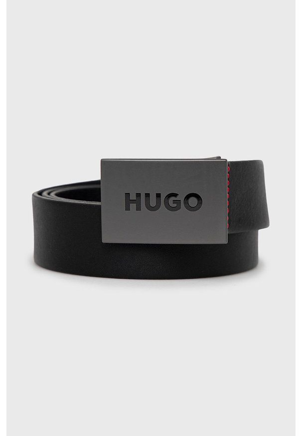 Hugo - HUGO pasek skórzany męski kolor czarny. Kolor: czarny. Materiał: skóra