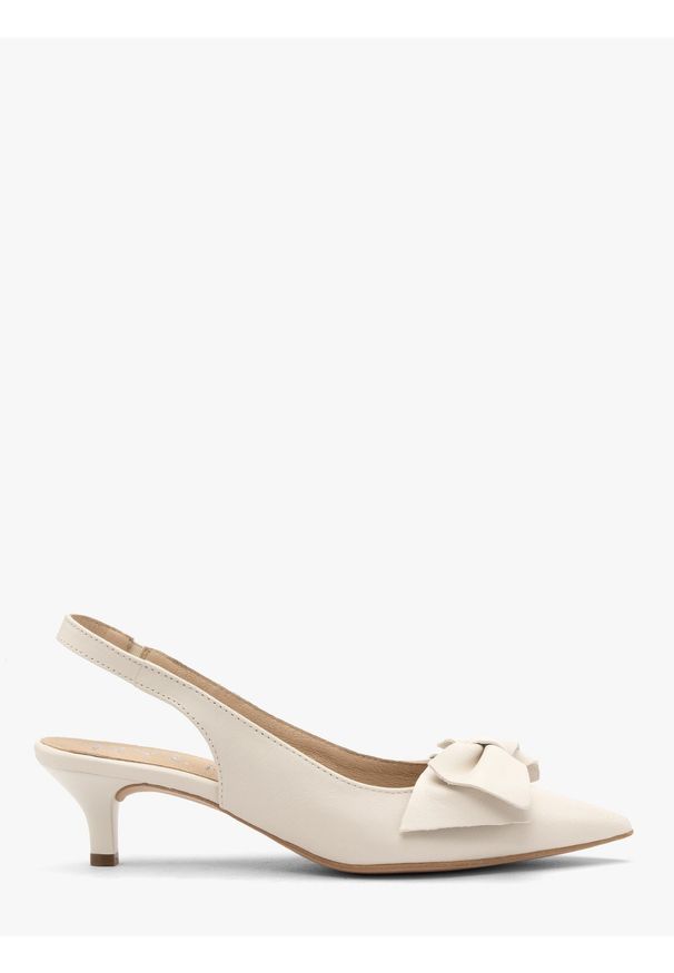 Ryłko - Kremowe czółenka damskie slingback na kaczuszce SARAH. Zapięcie: bez zapięcia. Kolor: kremowy. Materiał: skóra. Obcas: na szpilce. Styl: klasyczny, elegancki, street. Wysokość obcasa: średni