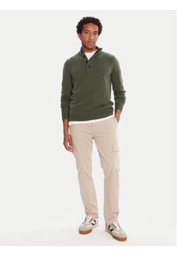 Barbour Sweter Patch Half Zip MKN0585OL51 Zielony Regular Fit. Kolor: zielony. Materiał: wełna