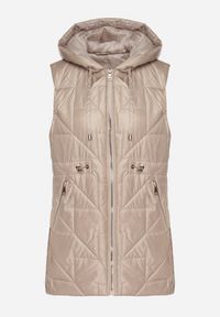 Born2be - Beżowa Kamizelka Pikowana z Nieodpinanym Kapturem Lisandora. Okazja: na spacer. Kolor: beżowy. Sezon: wiosna. Styl: klasyczny #6