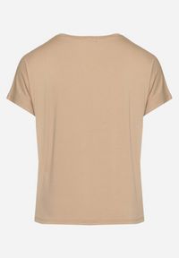 Born2be - Beżowy Klasyczny Bawełniany T-shirt z Nadrukiem Wiloa. Kolor: beżowy. Materiał: bawełna. Wzór: nadruk. Styl: klasyczny