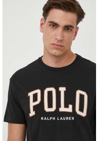 Polo Ralph Lauren t-shirt bawełniany kolor czarny z aplikacją. Typ kołnierza: polo. Kolor: czarny. Materiał: bawełna. Wzór: aplikacja #3