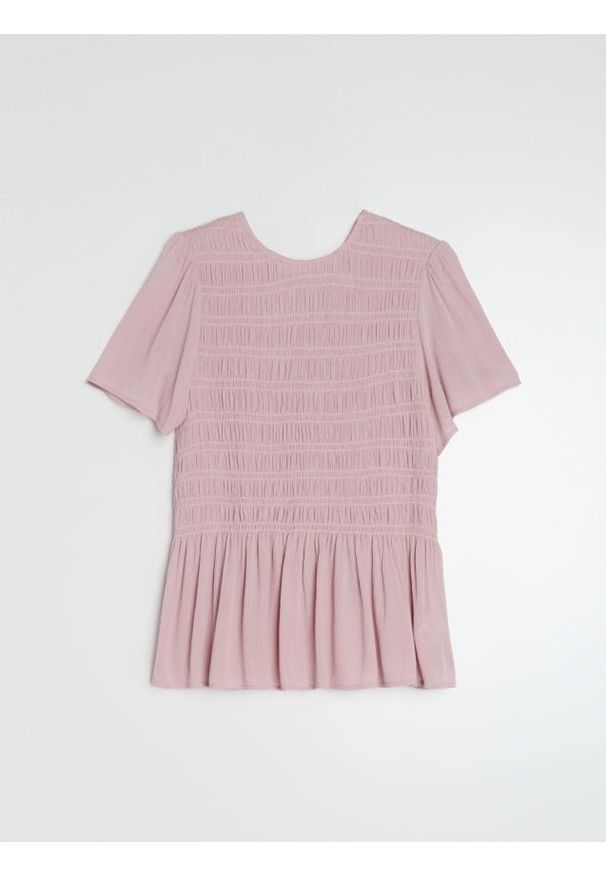 Sinsay - Koszulowa bluzka z marszczeniem z wiskozy - różowy. Kolor: różowy. Materiał: wiskoza
