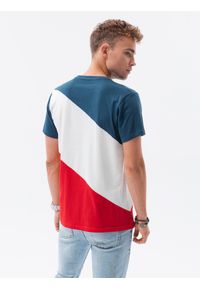Ombre Clothing - T-shirt męski bawełniany trzykolorowy - niebiesko/czerwony V6 S1627 - XL. Kolor: czerwony. Materiał: bawełna #4