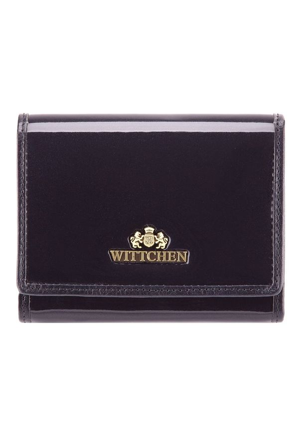 Wittchen - Damski portfel ze skóry lakierowany średni granatowy. Kolor: niebieski. Materiał: skóra, lakier. Wzór: aplikacja