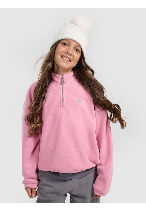 4f - 4F Polar oversize ze stójką dziewczęcy - różowy 152 (11-12 lat). Typ kołnierza: kołnierzyk stójkowy. Kolor: różowy. Materiał: polar. Sezon: lato. Sport: turystyka piesza