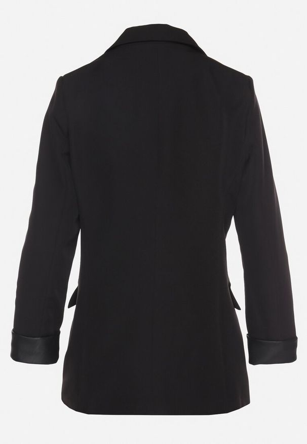 Born2be - Czarna Marynarka Dwurzędowa z Ozdobnym Klapami Lorhiris. Okazja: na co dzień. Kolor: czarny. Materiał: jeans. Styl: casual, klasyczny