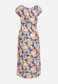 Born2be - Niebiesko-Różowa Bawełniana Sukienka z Gumką w Pasie Zilletta. Okazja: na co dzień, na randkę. Kolor: niebieski. Materiał: bawełna. Styl: klasyczny, casual #4