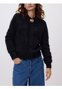 Reserved - Sweter z alpaką - czarny. Kolor: czarny. Materiał: dzianina. Styl: klasyczny