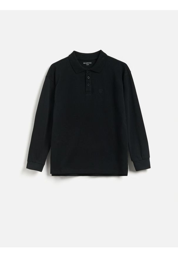 Reserved - Bawełniany longsleeve polo - czarny. Typ kołnierza: polo. Kolor: czarny. Materiał: bawełna. Długość rękawa: długi rękaw