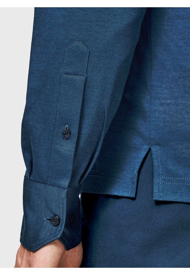 Pako Lorente - PAKO LORENTE - Granatowa dzianinowa koszula męska. Typ kołnierza: kołnierzyk włoski. Kolor: niebieski. Materiał: dzianina. Długość rękawa: długi rękaw. Długość: długie. Wzór: melanż